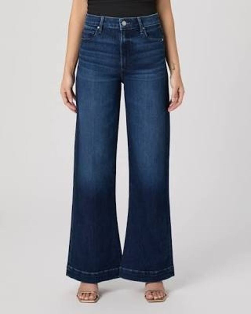 ENJEAN 3 /26 High Waisted Wide Leg Denim Jeans Trouser Dark Wash 32"inseam